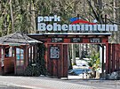 Miniaturpark Boheminium v Mariánských Lázních. Hlavní brána s pokladnou.