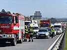 Na d�lnici D1 u pra�sk�ho Opatova bourali dva kamiony. (13. dubna 2022)