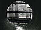 Pohled z potrubí spodních výpustí o prmru 1 800 mm proti vod (14. 7. 1953)