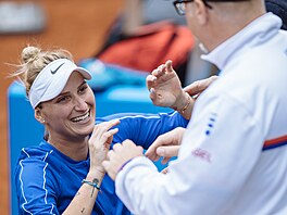eská tenistka Markéta Vondrouová se raduje z vítzství v kvalifikaním utkání...