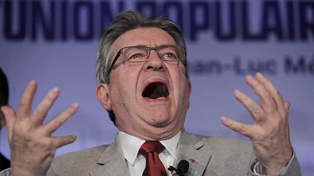 Kandidt krajn levice Jean-Luc Mlenchon po prvnm kole francouzskch prezidentskch voleb (10. dubna 2022)