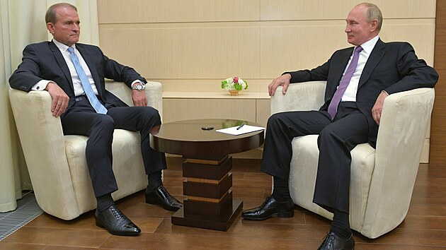 Ukrajinsk politik Viktor Medveduk (vlevo) s ruskm prezidentem Vladimirem Putinem (6. jna 2020)