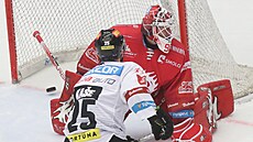 2. utkání finále hokejové extraligy, T�inec - Sparta. Branká� Ond�ej Kacetl z...