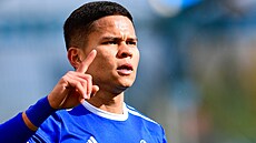 Boleslavský Ewerton se raduje z gólu.