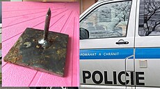 Jeden z bodc� rozmíst�ných po Kostelci na Hané, o který se zranila procházející...