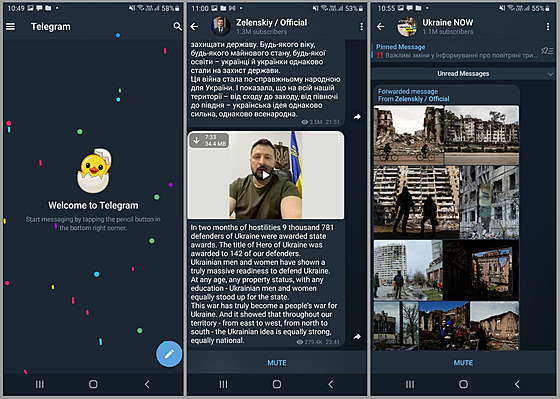 Vítejte v aplikaci Telegram ... a kanály přímo z válečné zóny.
