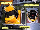 Letecký fotoaparát LMK-1000 zabudovaný v hydraulickém rámu v podlaze trupu...