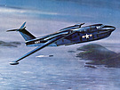Proudový létající lun Martin P6M SeaMaster v akci na ilustraci
