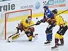 5. zápas baráe o hokejovou extraligu, Kladno - Jihlava. Nicolas Hlava z Kladna...