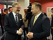 Premiér Petr Fiala a předseda lidovců Marian Jurečka na volebním sjezdu KDU-ČSL