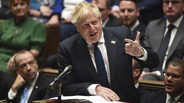 Britsk premir Boris Johnson britskm parlamentu. (20. dubna 2022)