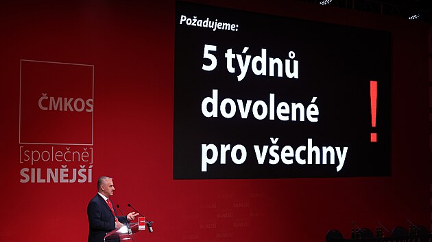 Pedseda MKOS Josef Stedula na volebnm sjezdu odborov centrly. (29. dubna 2022)