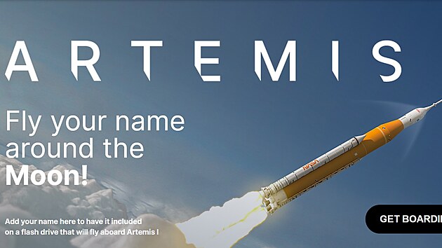 Stránka, kde si můžete zadat své jméno, které bude na flash disku součástí mise Artemis I.