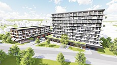 Vizualizace bytového domu s léka�skými ordinacemi v Praze 14.