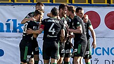 Fotbalisté Bohemians se radují ze vsteleného gólu.