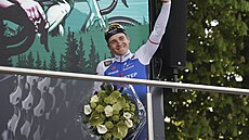 astný Remco Evenepoel po triumfu na závod Lutych-Bastogne-Lutych.