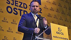 Předseda lidovců Marian Jurečka na volebním sjezdu  strany v Ostravě