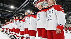 Čeští hokejisté do 18 let po výhře nad Kanadou.