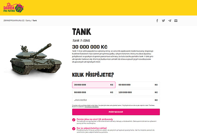 Kup granát za tisícovku, tank za 30 milionů. Začíná nová kampaň pro Ukrajinu