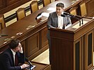 Poslanec ANO Patrik Nacher v prbhu mimoádné schze dolní komory parlamentu.