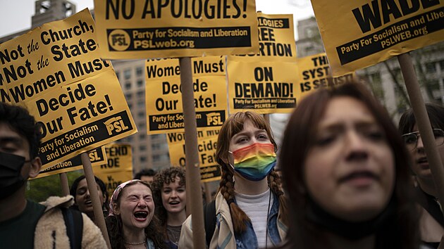 Demonstranti ve Washingtonu protestují proti navrhovanému zrušení práva na potrat, ke kterému se údajně chystá Nejvyšší soud. (3. května 2022)