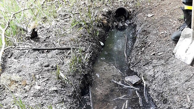 Hasiči likvidovali olej z hladiny rybníka v Sedlci. Látka se objevila také ve studánce s pitnou vodou.