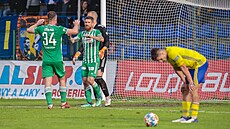 Hráči Bohemians se radují po vstřelení gólu do sítě Zlína.
