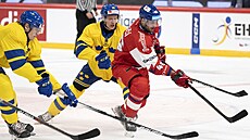 �véd�tí úto�níci Elmer Söderblom a Anton Bengtsson (28) se sna�í zastavit...