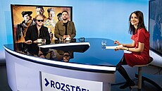 Hosté Rozstelu: Herci tpán Kozub a Albert uba s moderátorkou Monikou...