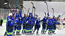 Slovinští hokejisté slaví návrat mezi elitu.