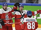 etí hokejisté Tomá Hertl (48), Roman ervenka (10) a David Pastrák (88) se...