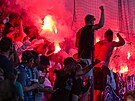 Fanouci Slovácka se radují bhem finále eského poháru.