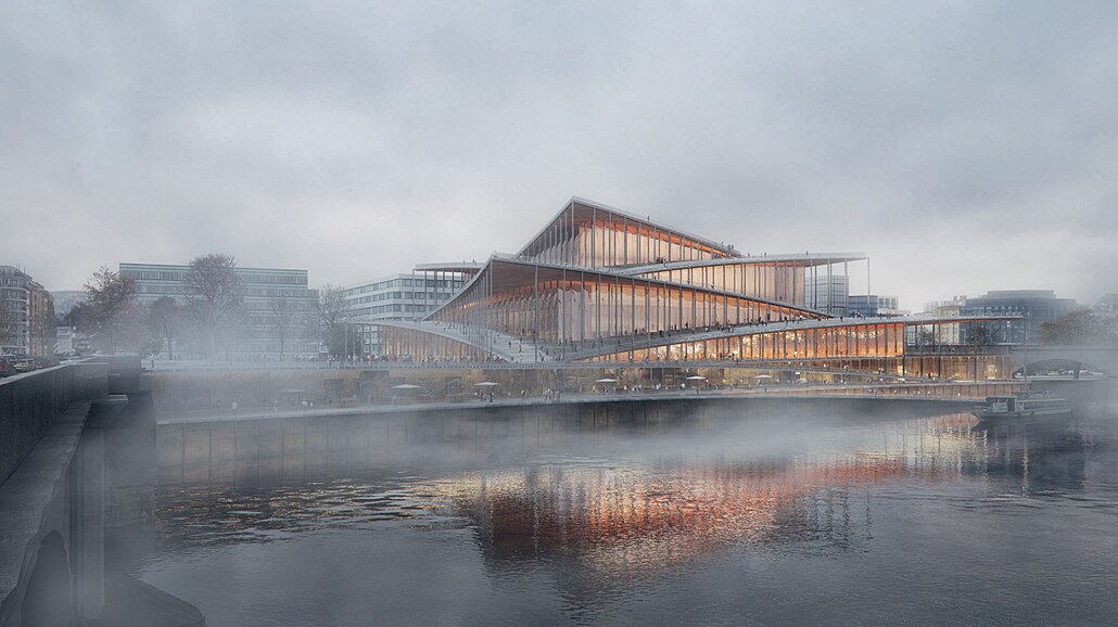 Podoba nové budovy filharmonie v Praze podle vítze soute, dánského studia...