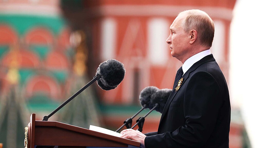 Vladimir Putin pi svém projevu na Den vítzství (9. kvtna 2022)