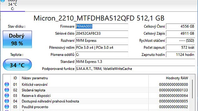 Verze firmware SSD disku