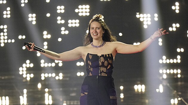 Zpěvačka Dominika Hašková při zkoušce na semifinálový večer Eurovize
