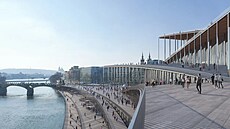 Podoba nové budovy filharmonie v Praze podle vítěze soutěže, dánského studia...