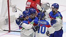 Slováci se radují z gólu proti �výcarsku.