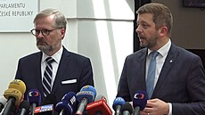 Premiér Petr Fiala a ministr vnitra Vít Rakušan na tiskové konferenci ve... | na serveru Lidovky.cz | aktuální zprávy