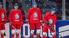 Čeští hokejisté na prvním tréninku v Tampere.