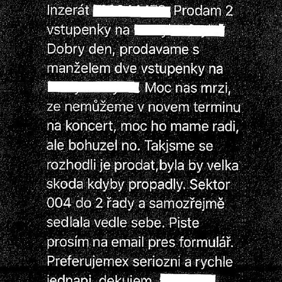 Jeden z inzerát, na základ kterých se snail podvodník vylákat z lidí peníze.