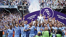 Manchester City oslavuje zisk titulu Premier League v sezon 2021/22.