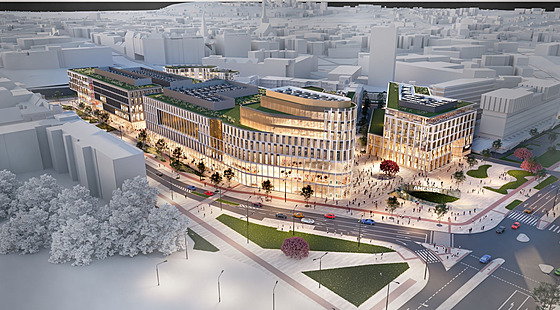Vizualizace nové čtvrti v Plzni, která vznikne mezi Americkou třídou, Denisovým nábřežím a Hlavním nádražím. 
