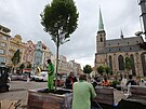 V�sadba strom� do p�enosn�ch n�dob na plze�sk�m n�m�st� Republiky. (27. 5. 2022)