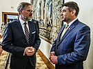 Premiér Petr Fiala (ODS) spolen s ministrem kolství Petrem Gazdíkem (STAN),...