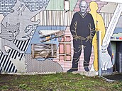 Hrabalova zeď v ulici Na Hrázi 24.