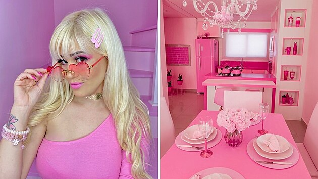 Žena žije jako Barbie. Má i vysněný růžový dům a auto.