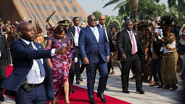 Belgick krlovsk pr navtvil Demokratickou republiku Kongo. Na snmku je tamn prezident Felix Tshisekedi s prvn dmou. (7. ervna 2022)