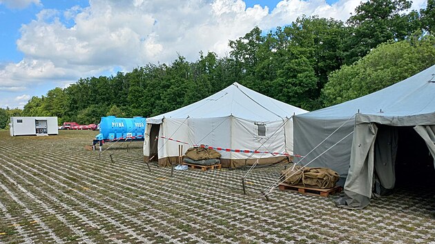 Nové stanové městečko pro uprchlíky v Ostrovačicích na Brněnsku. (4. června 2022)