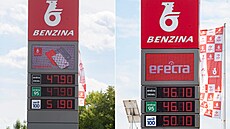 Benzina Orlen Praha. Na snímku vlevo 31.5.2022 a vpravo 1.6.2022. (1. června...